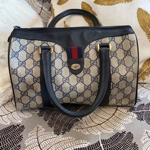 Vintage 1980 Gucci Boston Bag Accessories Navy